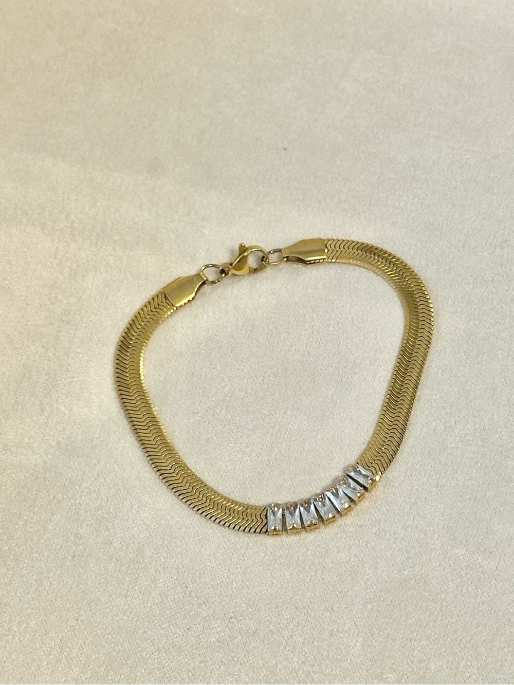 Nordstrom Panacea crystal baguette herringbone chain bracelet gold-plated metal